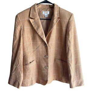 Talbots Petites Women's Brown Cream Plaid Business Jacket Button Up Size 12
